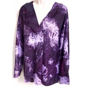 🆕 Privé purple satin pullover long sleeve v neck blouse top